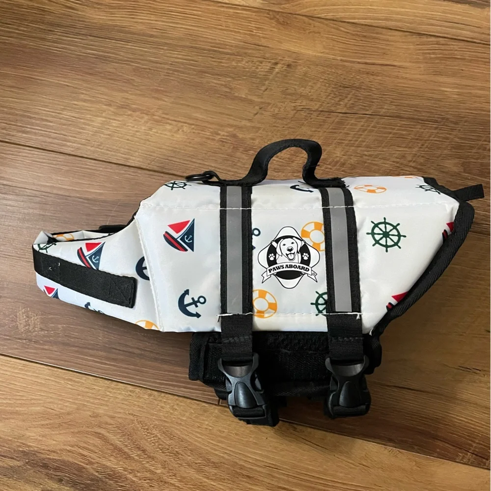 Paws Aboard White Nautical Dog Life Jacket XS
